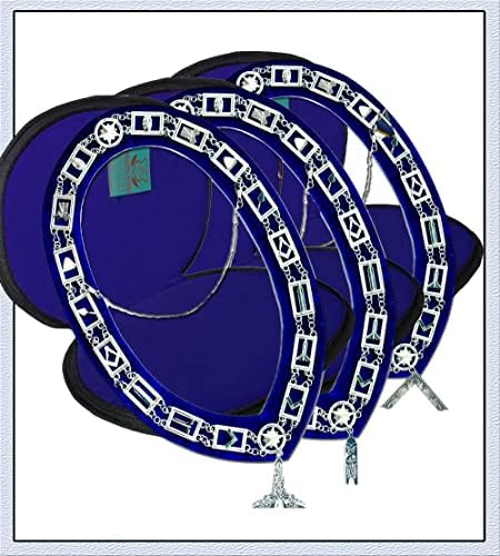 3 צווארוני שרשרת סמלים כספיים של הבונים החופשיים + לודג 'כחול WM- תכשיטים SW-JW + מקרים חופשיים