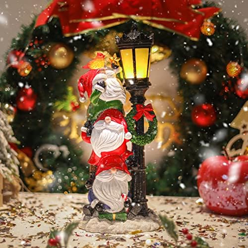 קישוטי חג המולד של Ovewios גנום עם אור חג פנס -פס זוהר, פסל גמרים של שרף פסל של שרף פסל של פסל שולחן פסל של חג