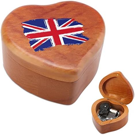 דגל בריטניה קופסא מוזיקת ​​עץ צורה בלב קופסאות מוזיקליות קופסאות עץ וינטג 'למתנה