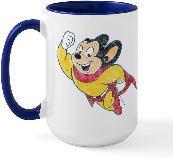 Cafepress Mighty Mouse כאן אני בא ספלים ספל קפה קרמי, כוס תה 15 גרם