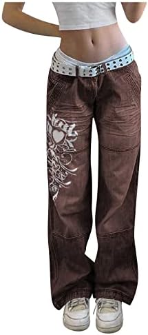 מכנסי ג'ינס רחבים של Cokuera לנשים מותניים גבוהים מזדמנים מכנסיים מוצקים/הדפסים רופפים רומן קלאסי ג'ינס לרגל רחבה לגברת