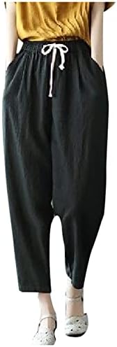 מכנסיים קצרים של YZHM לנשים מותניים אלסטיות באורך ברך מזדמן כותנה רופפת כותנה מכנסיים קצרים ברמודה עם כיסים בתוספת גודל