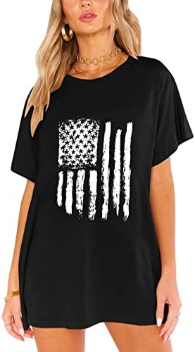 חולצות חולצות טשירט 4 ביולי לנשים שרוול קצר V-Neck חולצות טריקו דגל אמריקאי כוכבי דגל פסים חולצה עניבה חולצה