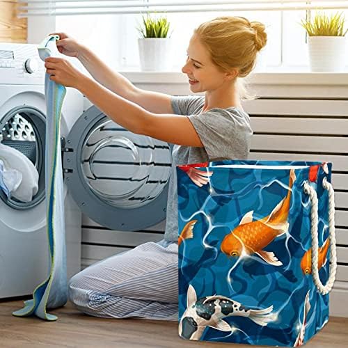 כחול דגי חינני גדול כביסת עמיד למים מתקפל בגדי סל סל בגדי צעצוע ארגונית, בית תפאורה לחדר שינה אמבטיה