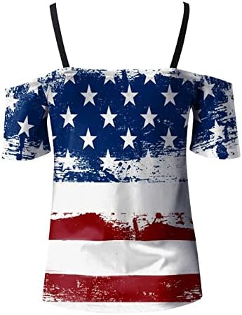 חולצות פטריוטיות לנשים דגל ארהב דגל קיץ שרוול קצר עם צווארון V-צווארון פסים צוואר צוואר צוואר רופף כושר חולצות טי