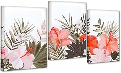 3 חלקים קיר פרחים טרופי אמנות -פרחי Hibiscus פרחים קנבס מדפיסים צמח טרופי עיצוב קיר ורוד פוסטרים היביסקוס