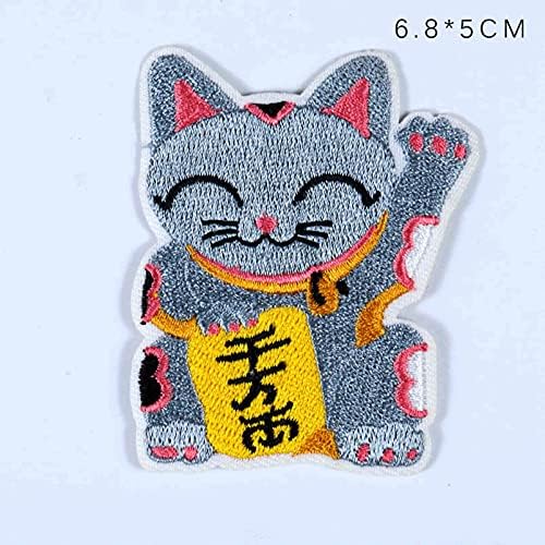 מצויר מצחיק חתול ברי מזל יפני מגניב מזל טוב ברזל על טלאים תפור רקום על טלאים לג'ינס DIY, ז'קט, בגדי ילדים, תיק, מלאכת אמנויות
