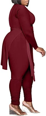IYMOO נשים פלוס גודל 2 תלבושות חתיכות - שולי סדירים ללא שרוולים עליונים מכנסיים מכנסיים גבוהים מכנסיים סרגל סרבל