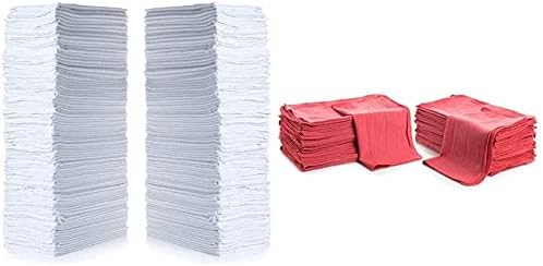 Simpli-Magic 79085 מגבות חנות, 14 x12, פרימיום, לבן, 50 חבילות ופשטות-קסם 79101 מגבות חנות, 14 x12, 50 חבילה, אדום
