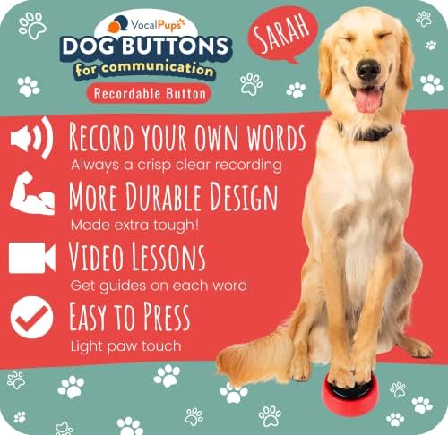 כפתורי כלבים של Vocalpups לתקשורת - כפתור הניתן להכנס - כפתורי שיחה של כלבים, כפתורי שיחה לכלבים, כפתורי