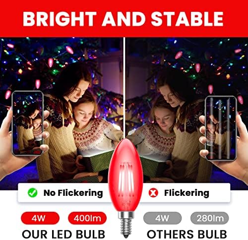 אור קלר ניתן לעמעום 12 נורה אדומה, 4 וואט 12 מנורת בסיס ג35 נורת נר נימה אדומה בציר אדיסון מנורה צבעונית זכוכית
