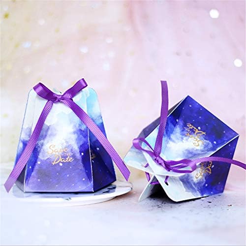 קופסת סוכריות חתונה חדשה, קופסת ממתקים סגולה משושה, קופסת ממתקים נייר, 2.36 × 3.35, 50 יחידות