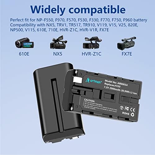 Artman NP-F550 סוללה ומטען USB כפול עבור Sony NP F550, F570, F530, F330, F970, F960, F750, F770, CCD-SC55,