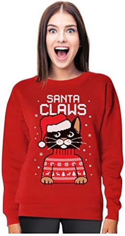 סנטה טופר סווטשירט נשים נערות נערות חתול סגנון סוודר חג המולד מכוער
