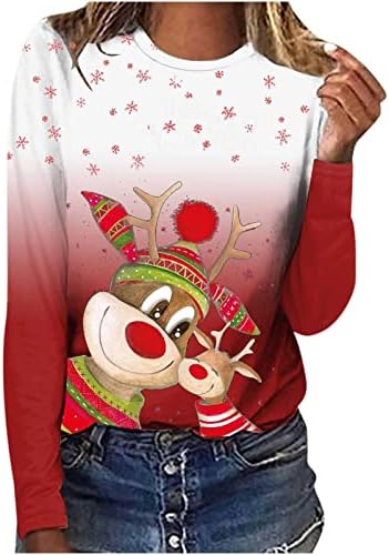החג שמח חולצות נשים חג המולד 3 ד מודפס צבי מזדמן ארוך שרוול עגול צוואר סוודר חולצה