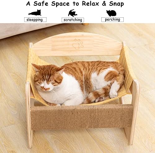 מיטת ערסל לחתולים מקורה, מיטת חיות מחמד מוגבהת וכיסא נדנדה מעץ עבור קיטי או גור משחק ושינה