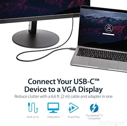 Startech.com 6ft/2m USB C כבל VGA - 1920x1200/1080p USB סוג C ל- VGA כבל מתאם פעיל וידאו - תואם 3 תואם - מחשב נייד