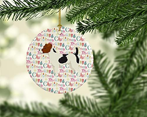 אוצרות קרוליין WDK1963CO1 ג'ק ראסל טרייר קישוט קרמיקה לחג המולד שמח, רב צבעוני, קישוטים לעץ חג המולד, קישוט תלוי לחג