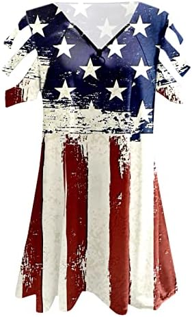 4 ביולי טי חולצות לנשים לנשים קיץ קצר שרוול עם צווארון טוניקות חולצות אמריקאי דגל פסים לקשור לצבוע טיז חולצות