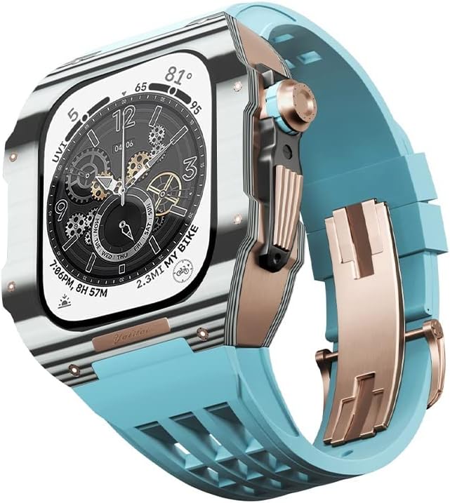 גומי שעון גומי פס פחמן סיבי פחמן ， עבור Apple Watch SE/4/5/6/7/8 אביזרי ערכת MOD החלפת Fluororubber Watch Band