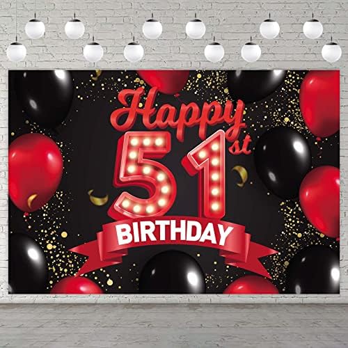 שמח 51 יום הולדת אדום ושחור באנר רקע קישוטי בלוני נושא דקור עבור בנות נשים נסיכת 51 שנים יום הולדת מסיבת יום