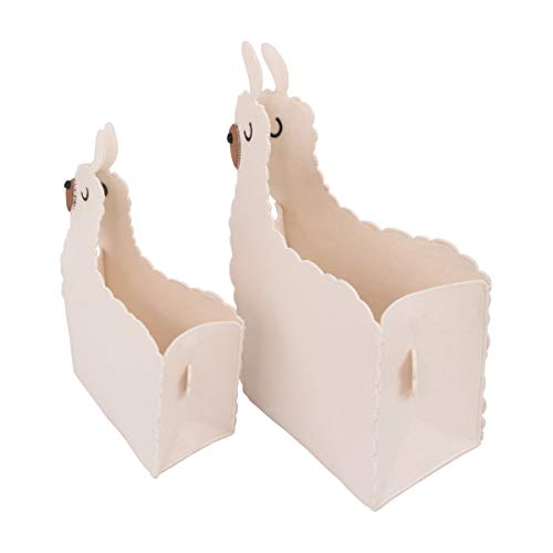 Nojo White Felt Llama מעוצב בסט קאדי אחסון משתלת 2 חלקים, לבן, שיזוף