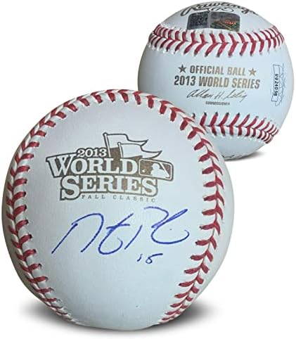 Dustin Pedroia חתימה לשנת 2013 סדרת העולם חתמה על בייסבול JSA COA עם מקרה - כדורי בייסבול חתימה