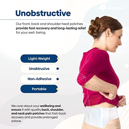 Sunnybay 24 חבילות טלאים להקלה על כאבים בגב תחתון, רפידות חום חד פעמיות לבישות אוויר לבישות עבור התכווצויות מחזור,