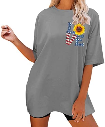 2023 יום העצמאות צמרת מכתב אהבה לנשים הדפסת דגל אמריקאי גרפי חולצת שרוול קצר O צוואר החולצה 4 ביולי