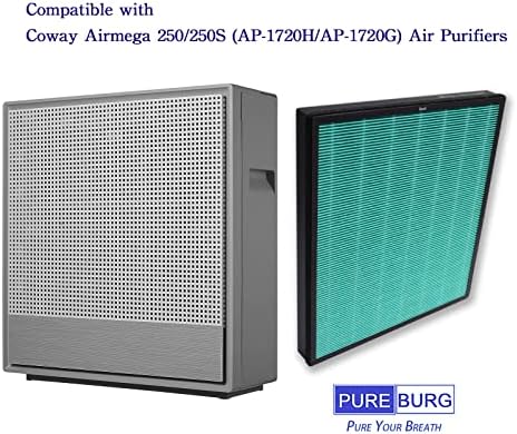 החלפת Pureburg Max2 2-in-1 יעילות גבוהה HEPA תואמת את Coway AirMega 250/250 מטהרי אוויר, 1 חבילה
