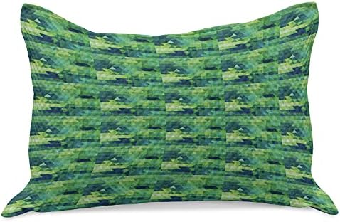 כרית כרית סרוגה של אמבסון פסיפס, גוונים ירוקים, עיצוב מודרני מונוכרומטי עם משולשים יצירתיים, כיסוי כריות בגודל קווין סטנדרטי