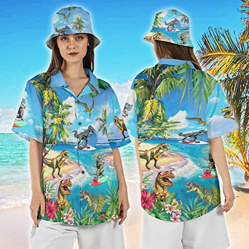QTValue דינוזאור חולצות הוואי לגברים - דינוזאור כחול אוקיינוס ​​שרוול מזדמן שרוול הוואי מתנה קיץ לגברים