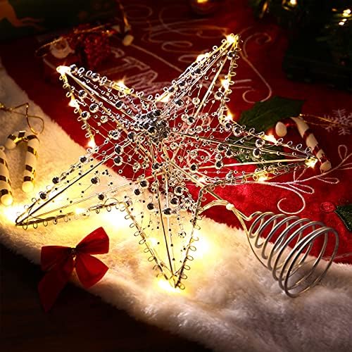 כוכב טופר עץ חג המולד של Nuobesty, חרוזים חרוזים חלולים כוכב חג המולד עץ חג המולד אור נצנצים עץ חג המולד טופר קישוט לעץ חג