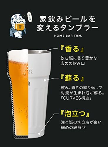 CB יפן Tum Tumbler, לבן, 15.2 fl ooz, נירוסטה, זכוכית בירה, ואקום, מבודדת