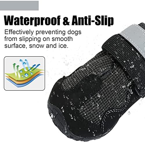 מגפי כלבים Dzmbeautyeast, נעלי כלבים עם רצועות רפלקטיביות, מגן כפה אטום למים לרשת נושמת חיצונית, אנטי-החלקה, 4