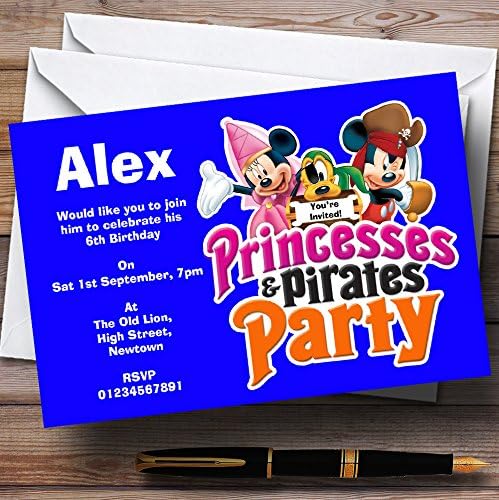 נושא הפיראטים הכחולים והנסיכה של הנער הזמנות למסיבת יום הולדת מותאמת אישית