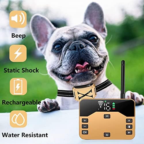 2 ב -1 גדר חשמלית אלחוטית גדר חשמלית ניידת מחמד למערכת הגבול, צווארון אימוני כלבים עם רטט והלם, IP66 אטום למים, טווח
