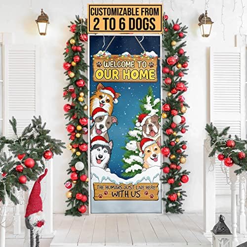 ברוכים הבאים לבית שלנו אישית כלב גזעי דלת כיסוי-מותאם אישית חג המולד מציץ כלבים דלת באנר קישוט, דלת כיסוי, 36 איקס