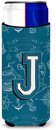 אוצרות קרוליין CJ2014-JMUK אות J Doodles Sea Alphabet ראשוני אולטרה חיבוק לפחיות רזות, יכול שרוול קריר יותר מכונה