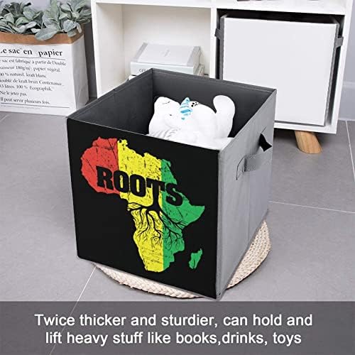 אפריקה מפת רגאיי ראסטה שורשים פחי אחסון מתקפלים קופסאות סלי קוביית בד עם ידיות לצעצועי בגדים, 11x11x11