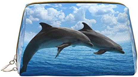 PSVOD שני תיק קוסמטי של דולפינים עור, תיק קוסמטיקה רוכסן נסיעות, תיק קוסמטי נייד לנשים ולבנות