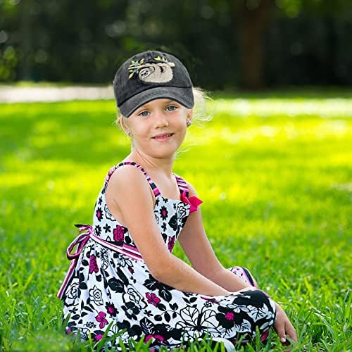 כובע עצלן חמוד של בנות, כובע בייסבול רקום שטוף לילדים בגילאי 3-11