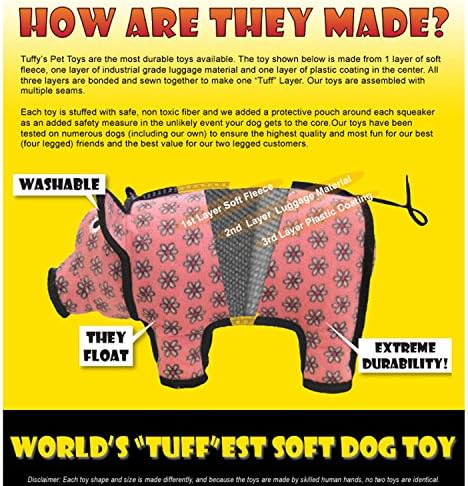 Tuffy - צעצוע כלב רך משופע בעולם - דגי אוקיינוס ​​כתום - חורקים - שכבות מרובות. הפך עמיד, חזק וקשוח. משחק אינטראקטיבי.