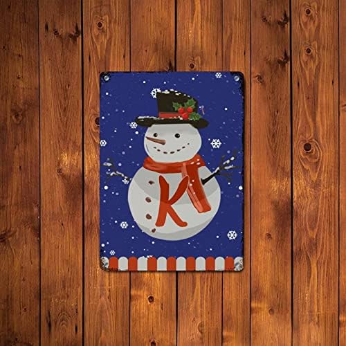 שלטי מתכת לחג המולד מכתב ראשוני בהתאמה אישית סצנת חורף של שלג חמוד שלטי מתכת כפרית קיר קישוטים לחג המולד למטבח