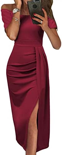 שמלת קוקטייל סקסית לנשים, שמלות מסיבות סולידיות של נשים סוליד מהכתף שמלות מועדון אלגנטיות שמלת מקסי של Bodycon