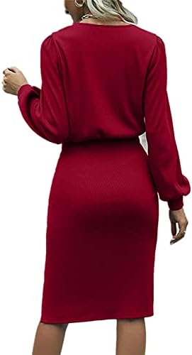 שמלות הלוויה לנשים 2023, אופנה צבע אחיד מותן צוואר עגול שקית שרוול ארוך שקית ירך שמלת ביגוד חיצונית