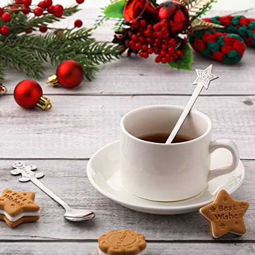 סקיילי 32 חתיכות חג המולד כפית סט ערבוב יצירתי נירוסטה קפה תה מרק קינוח עבור לשתות ערבוב מילקשייק ריבה, 4 סגנונות,