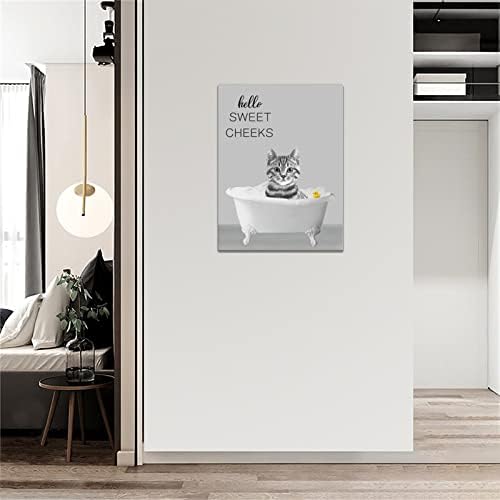 אמנות קיר אמבטיה מצחיק קיר אמבטיה עיצוב קיר חתול בבד אמבטיה מדפיס תמונות אמבטיה בשחור לבן לקיר ציור בעלי חיים