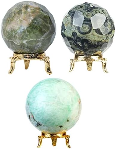 Crocon Kambaba, Vesuvianite Diamond Cut & ite Crystal Sphere עם Stand Metal Stand Gemste