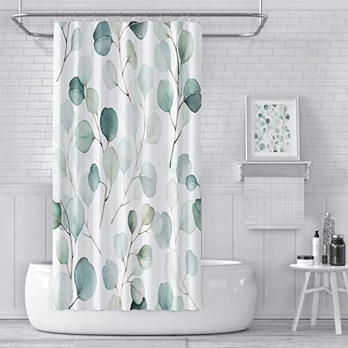 וילון מקלחת ירוק של Jiyanj סט וילונות מקלחת מבד וילונות מקלחת צמח אמבטיה